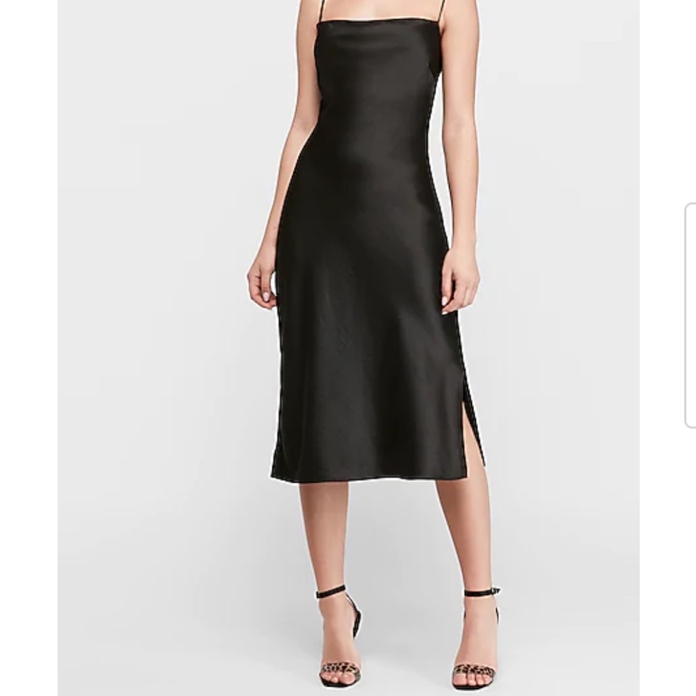 Express Burnt Orange Satin Midi Slip Dress